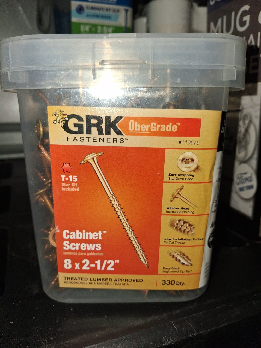 GRK ÜberGrade Cabinet Screws - Gold Tone, 8 x 2-1/2" (330ct)